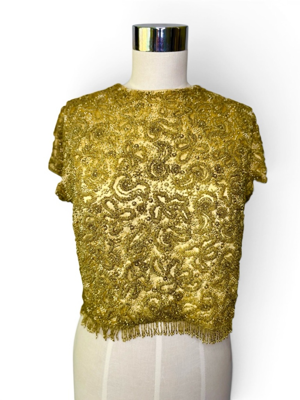 Vintage 60's Heavy Gold Sequin and Bead Embellished Top with‎ Bead Tassels